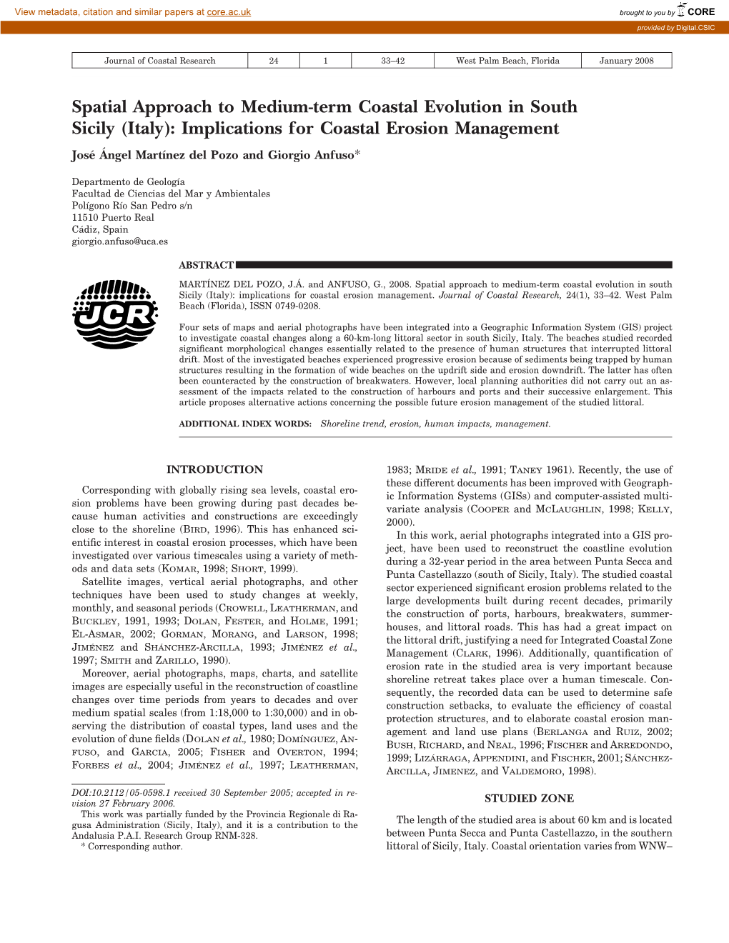 Spatial Approach to Medium-Term Coastal Evolution in South Sicily