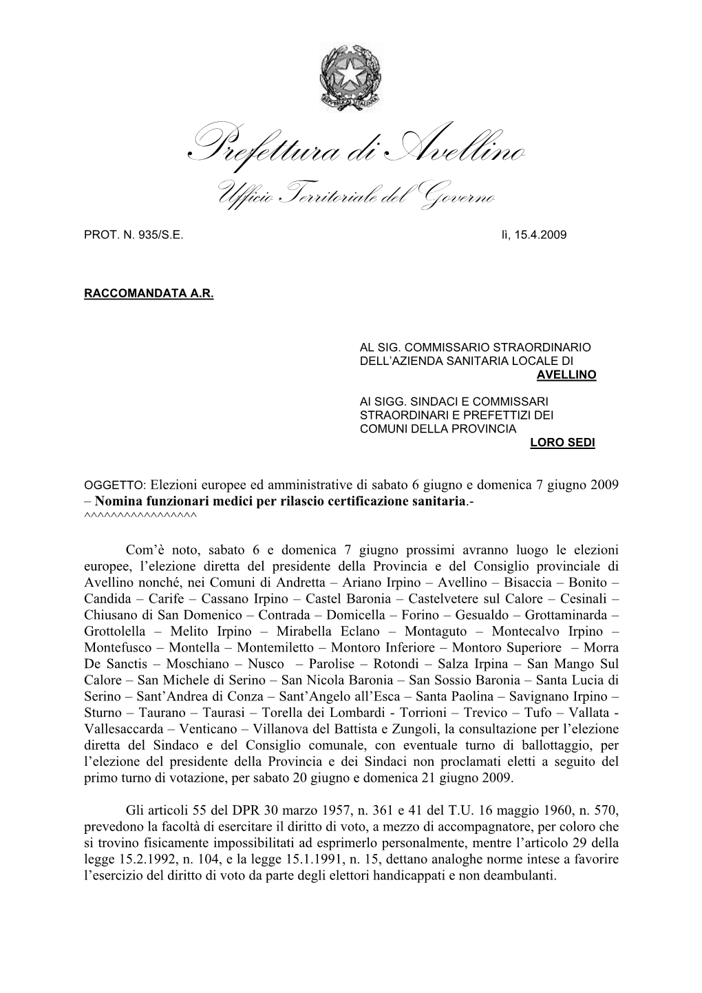 Prefettura Di Avellino Ufficio Territoriale Del Governo