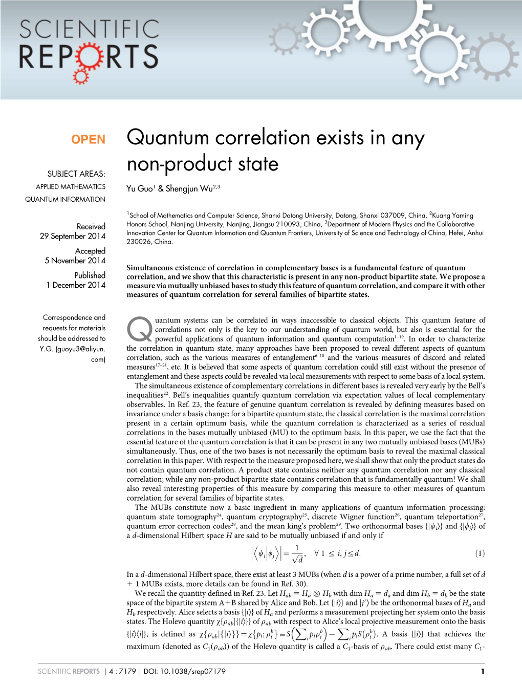 Quantum Correlation Exists in Any Non-Product State