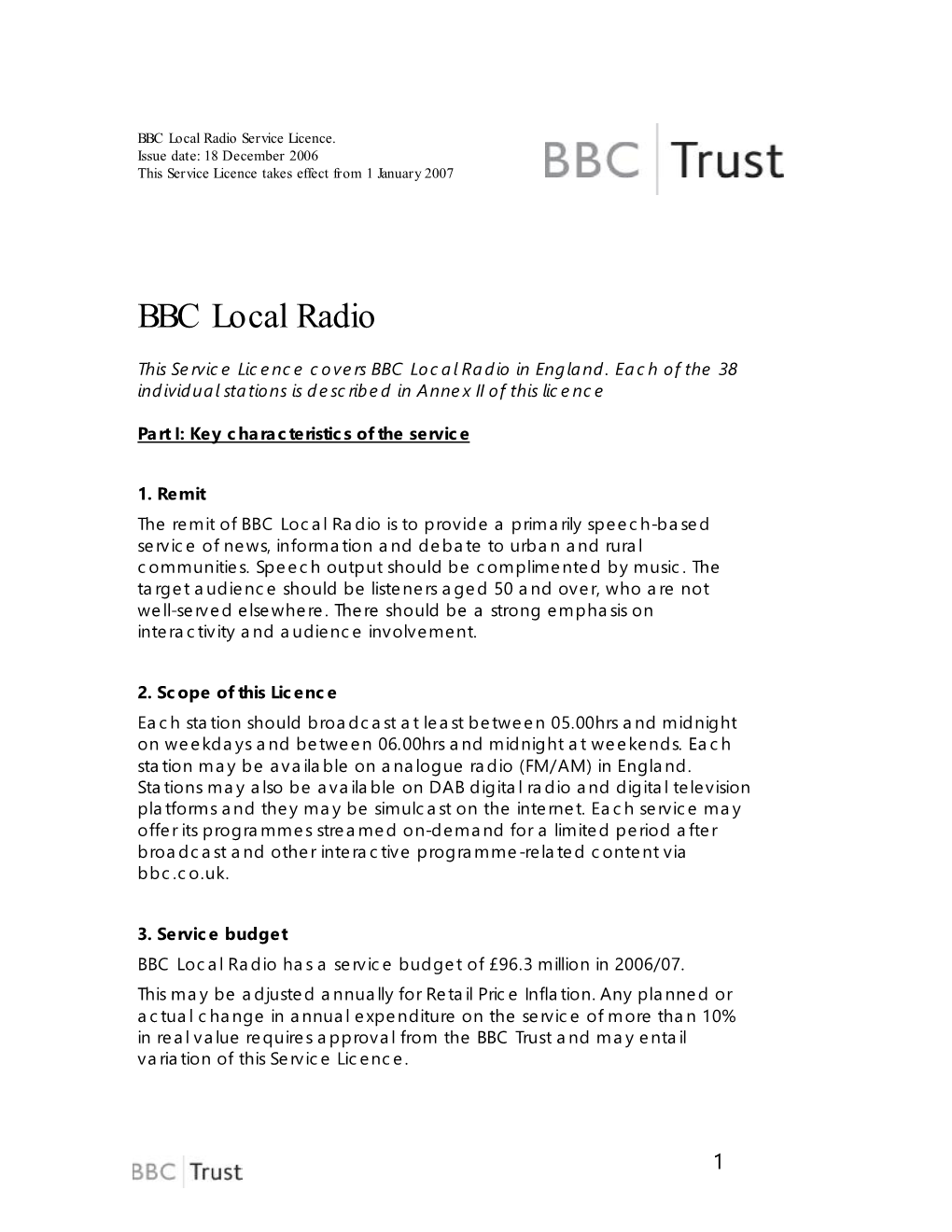 BBC Local Radio Service Licence 18Dec06