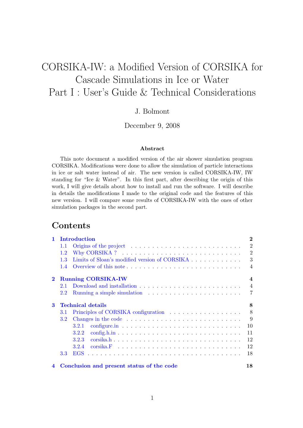 CORSIKA-IW: a Modified Version Of