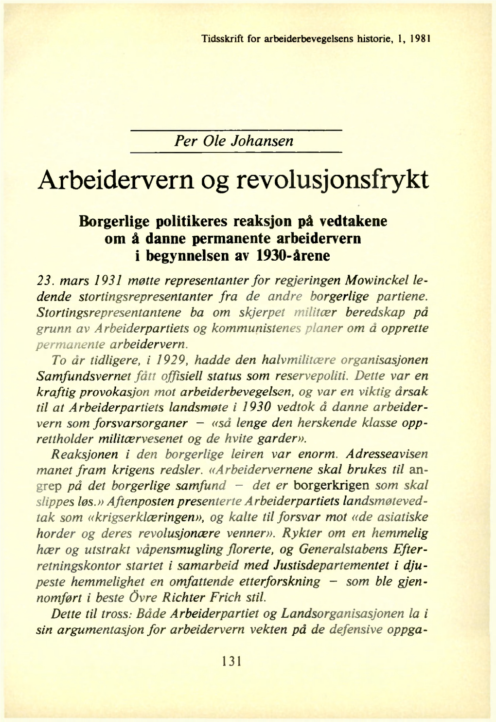 Arbeidervern Og Revolusjonsfrykt