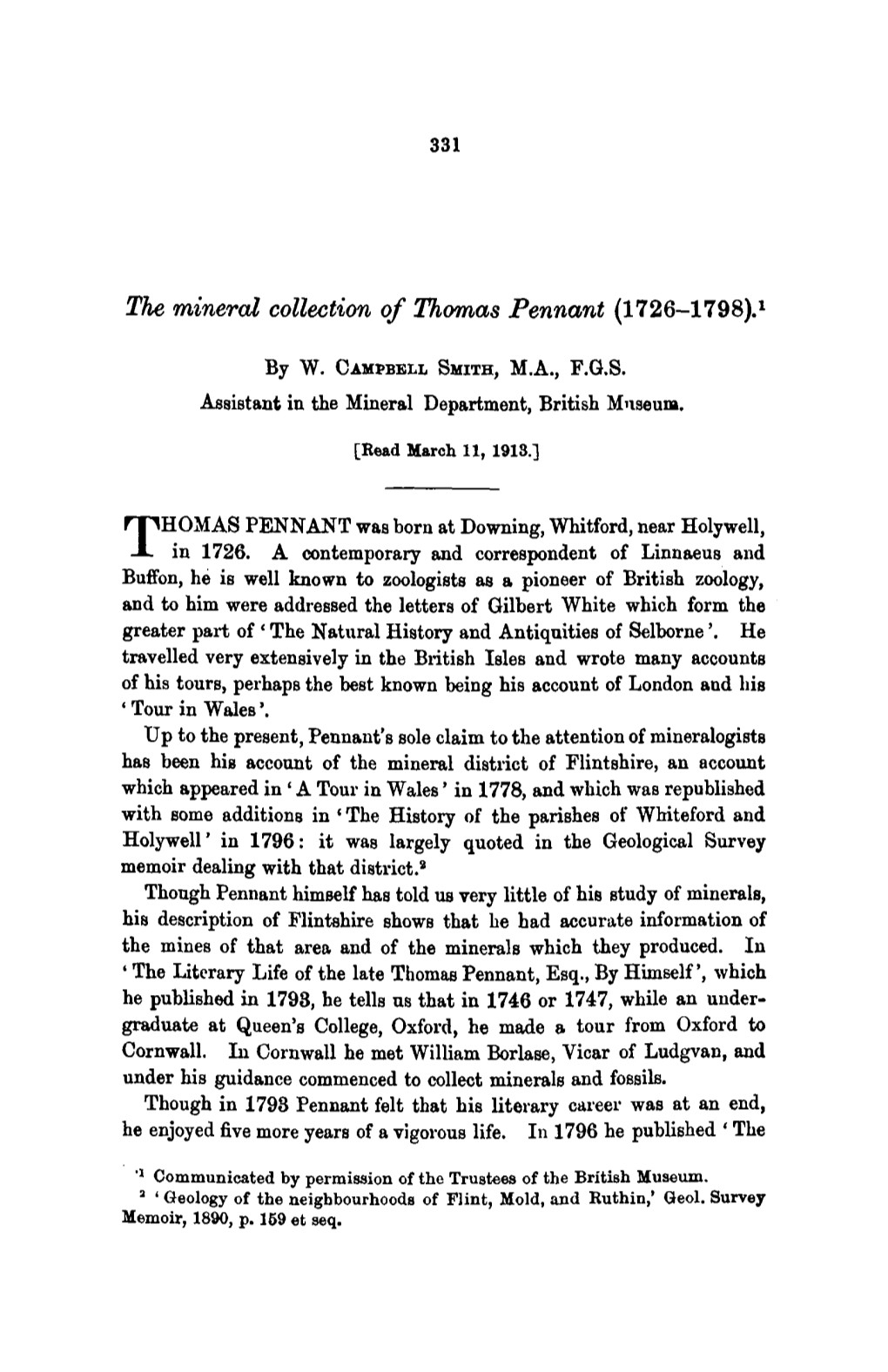 The Mineral Collection of Thomas Pennant (1726-1798)