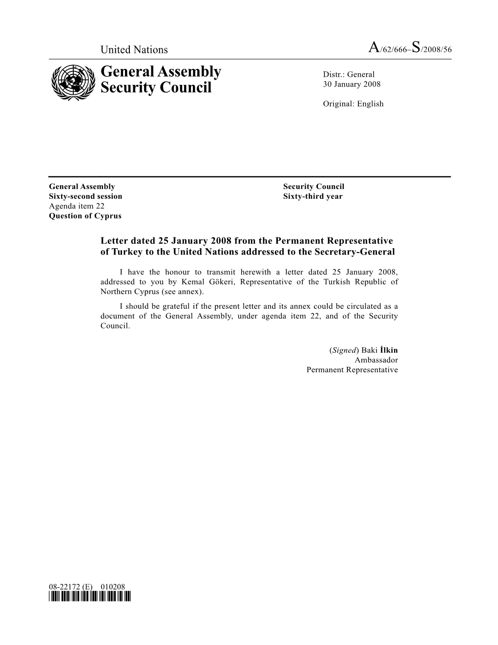 A/62/666–S/2008/56 General Assembly Security Council