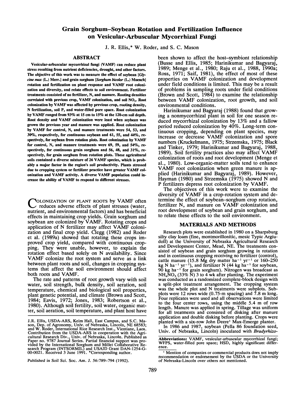 Grain Sorghum-Soybean Rotation and Fertilization Influence on Vesicular