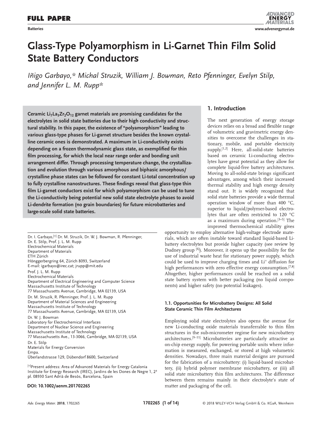 Glass-Type Polyamorphism in Li-Garnet Thin Film Solid State Battery Conductors