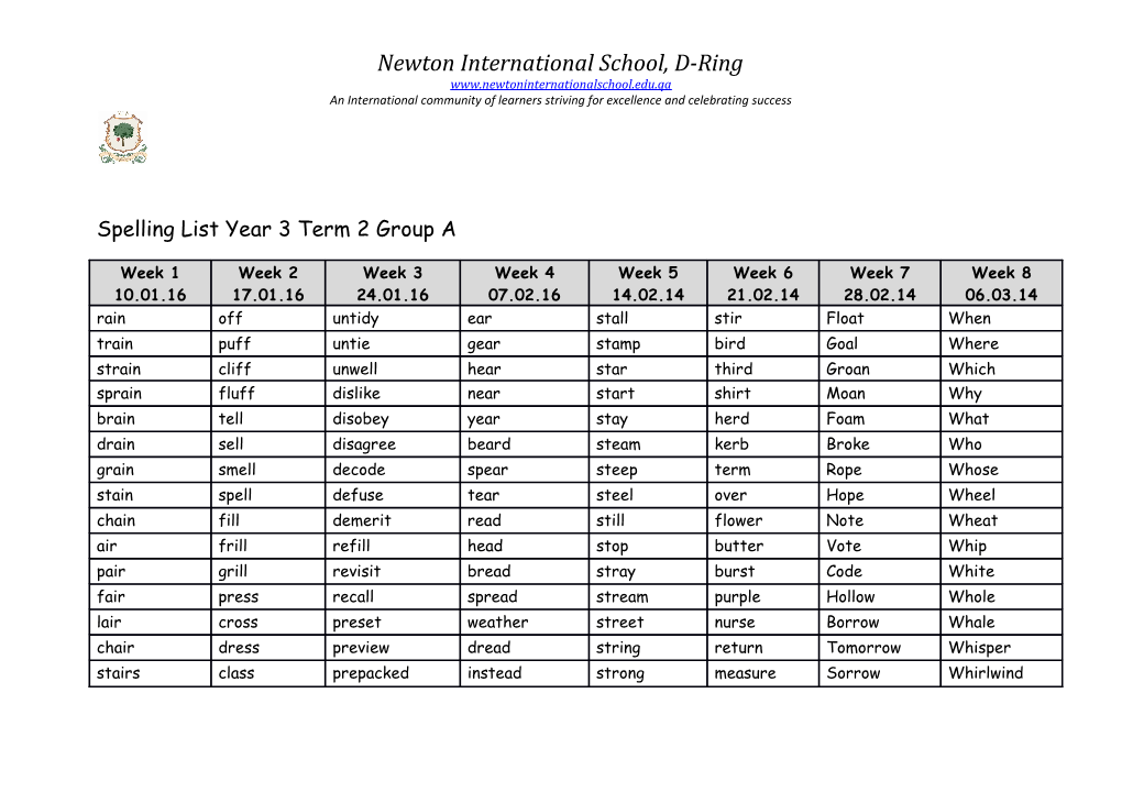 Spelling List Year 3 Term 2 Group A