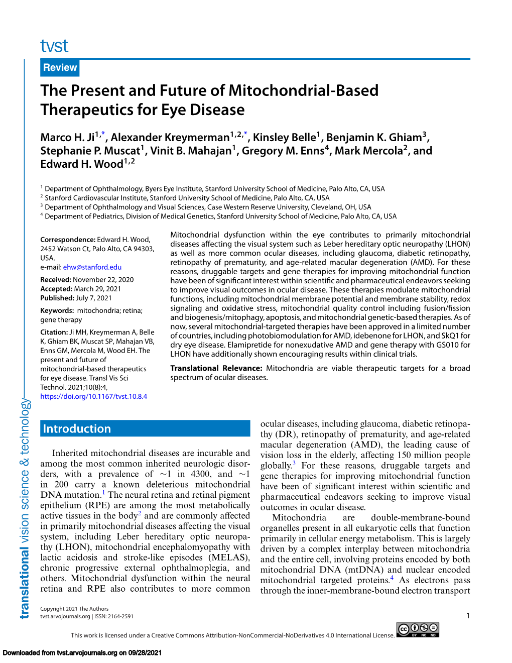 The Present and Future of Mitochondrial-Based Therapeutics for Eye Disease