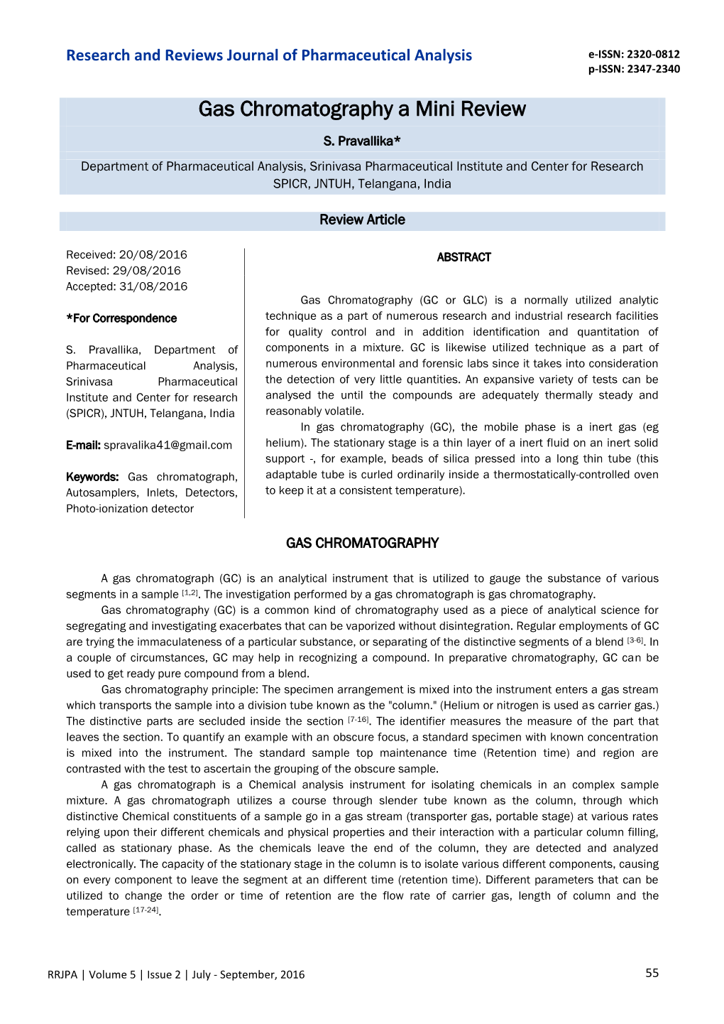 Gas Chromatography a Mini Review