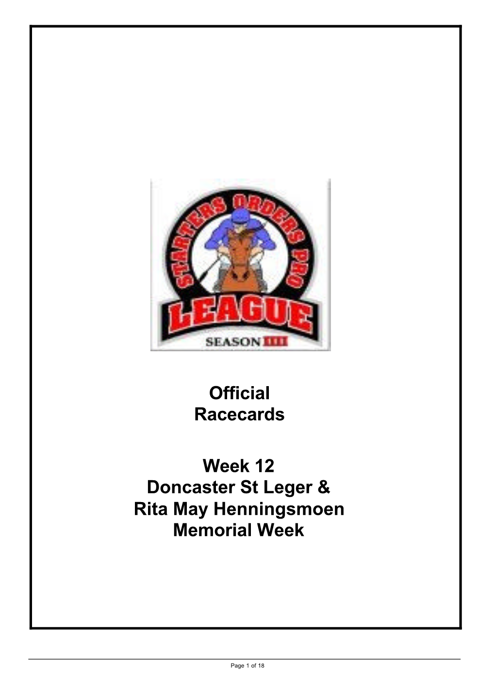 Official Racecards Week 12 Doncaster St Leger & Rita May