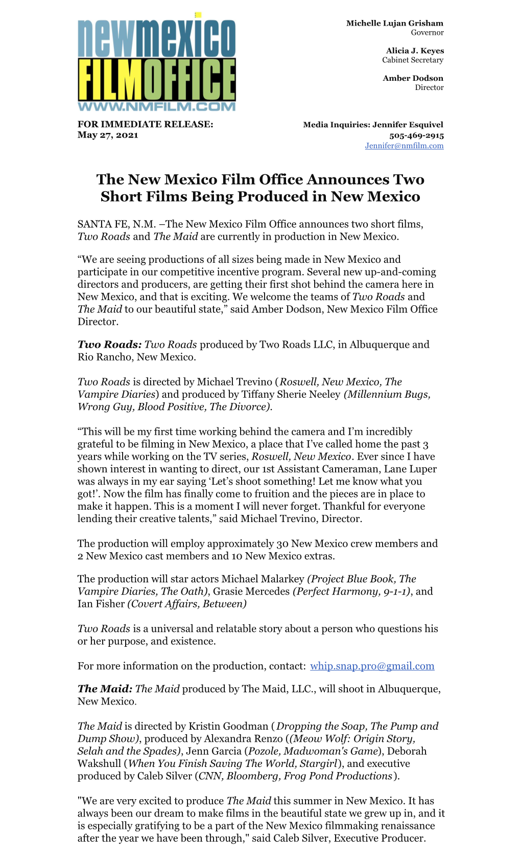 The New Mexico Film Office Announces Two Short Films Being Produced in New Mexico