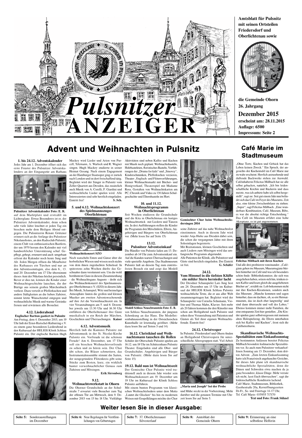 Anzeiger Impressum: Seite 2 Advent Und Weihnachten in Pulsnitz Café Marie Im Stadtmuseum 1