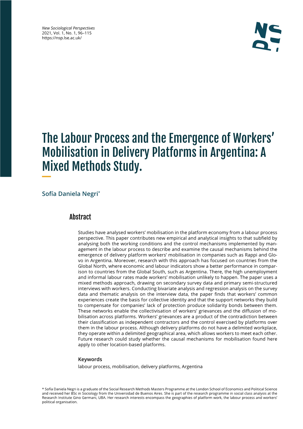 The Labour Process and the Emergence of Workers' Mobilisation