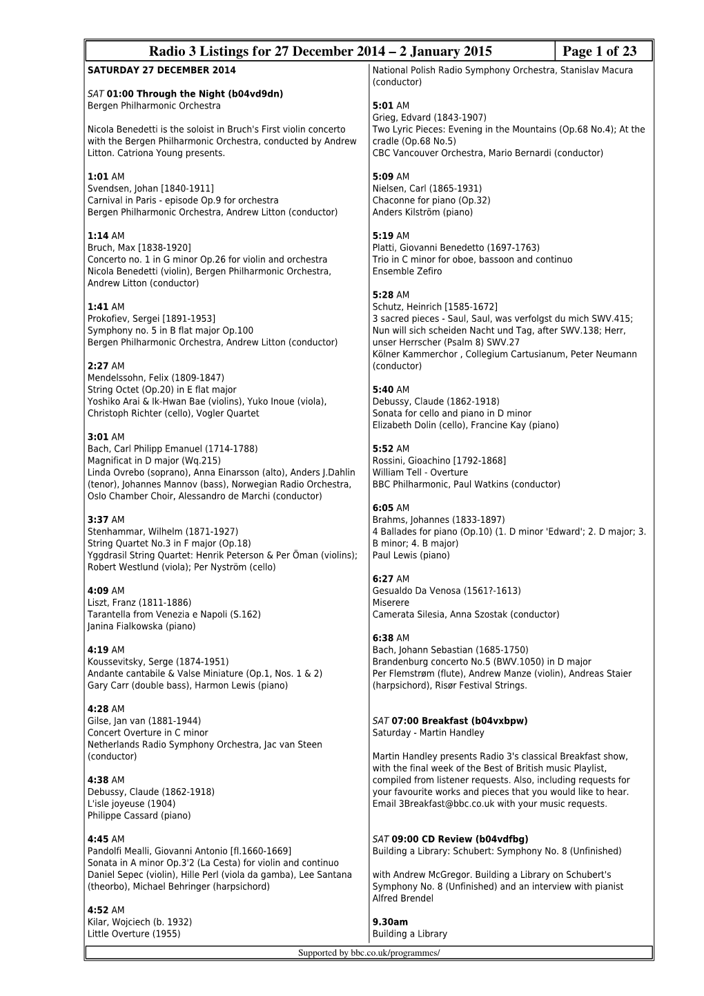 Radio 3 Listings for 27 December 2014 – 2 January 2015 Page 1 of 23