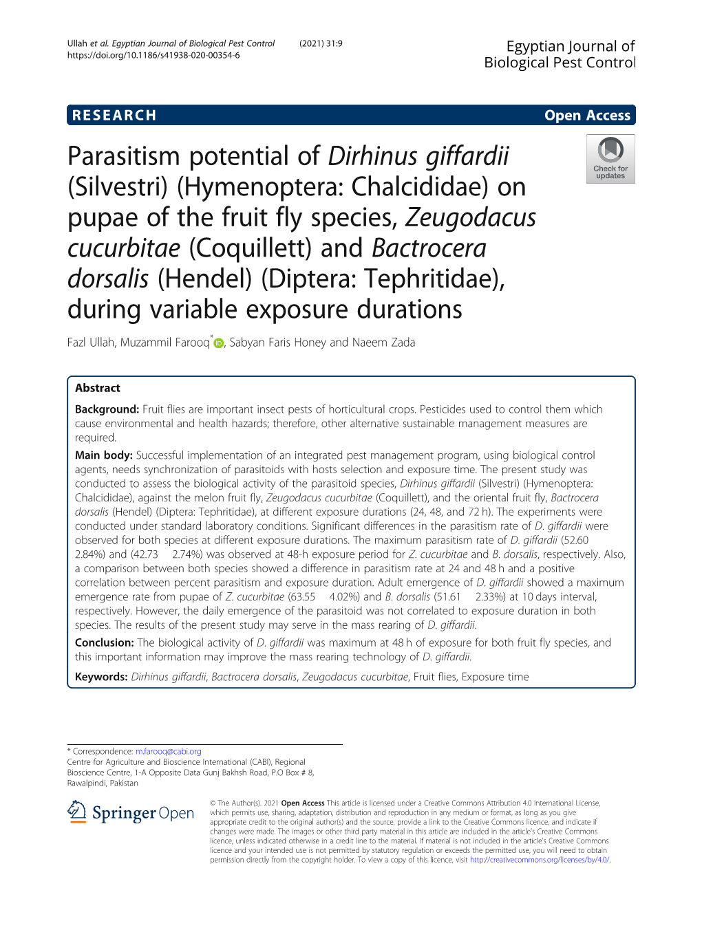Parasitism Potential of Dirhinus Giffardii (Silvestri) (Hymenoptera