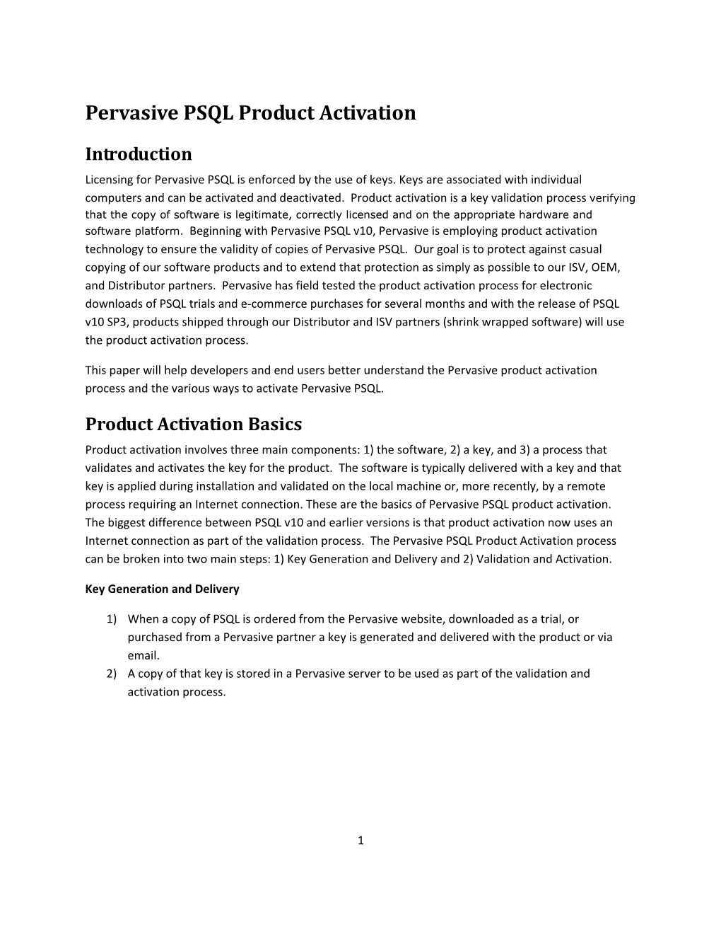 Pervasive PSQL Product Activation