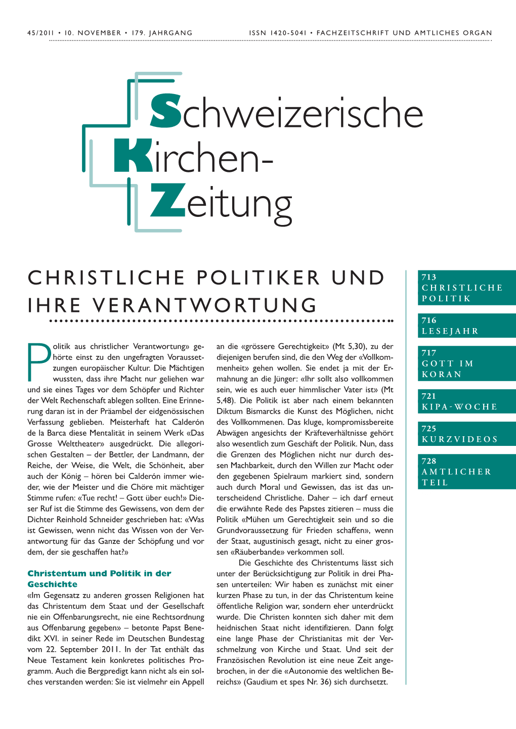 Christliche Politiker Und Ihre Verantwortung 45/2011