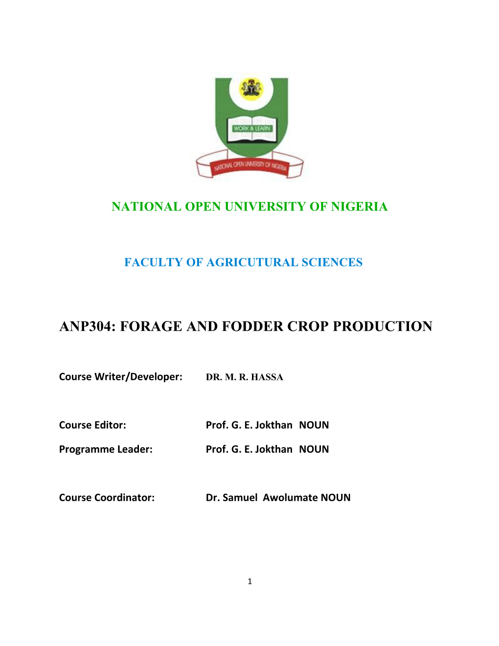 Anp304: Forage and Fodder Crop Production