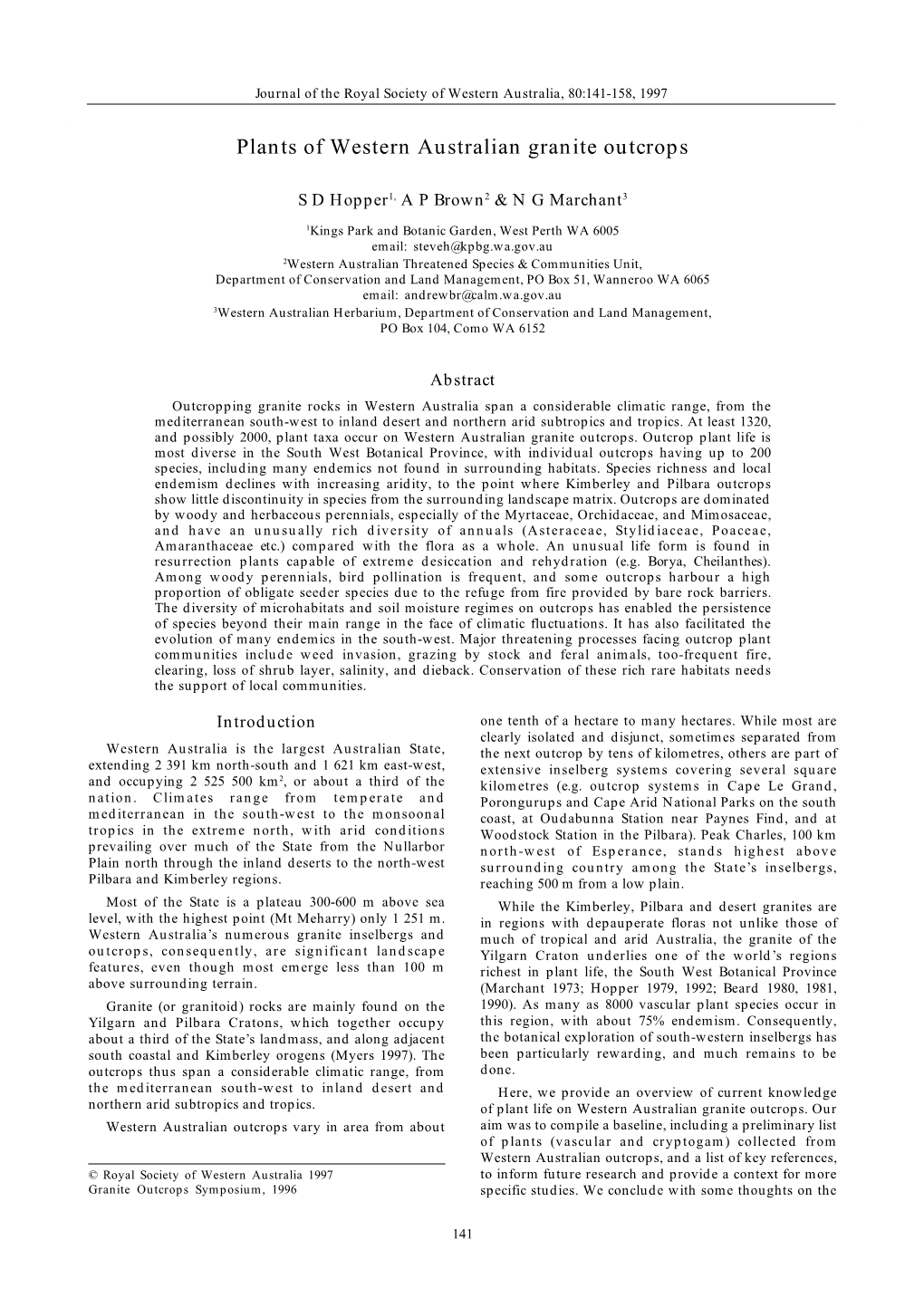 Plants of Western Australian Granite Outcrops