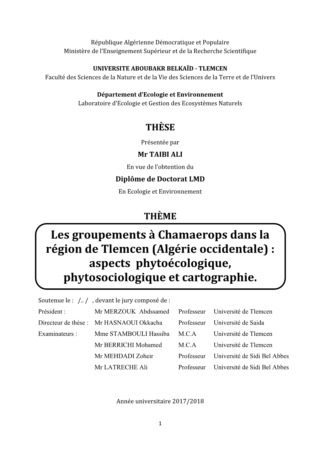 Aspects Phytoécologique, Phytosociologique Et Cartographie