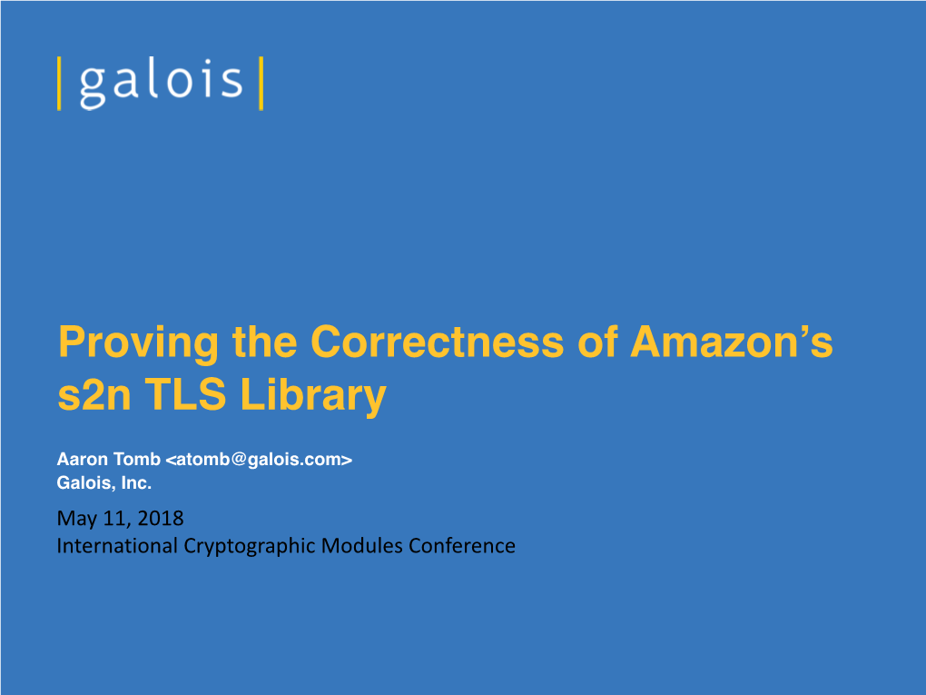 Proving the Correctness of Amazon's S2n TLS Library