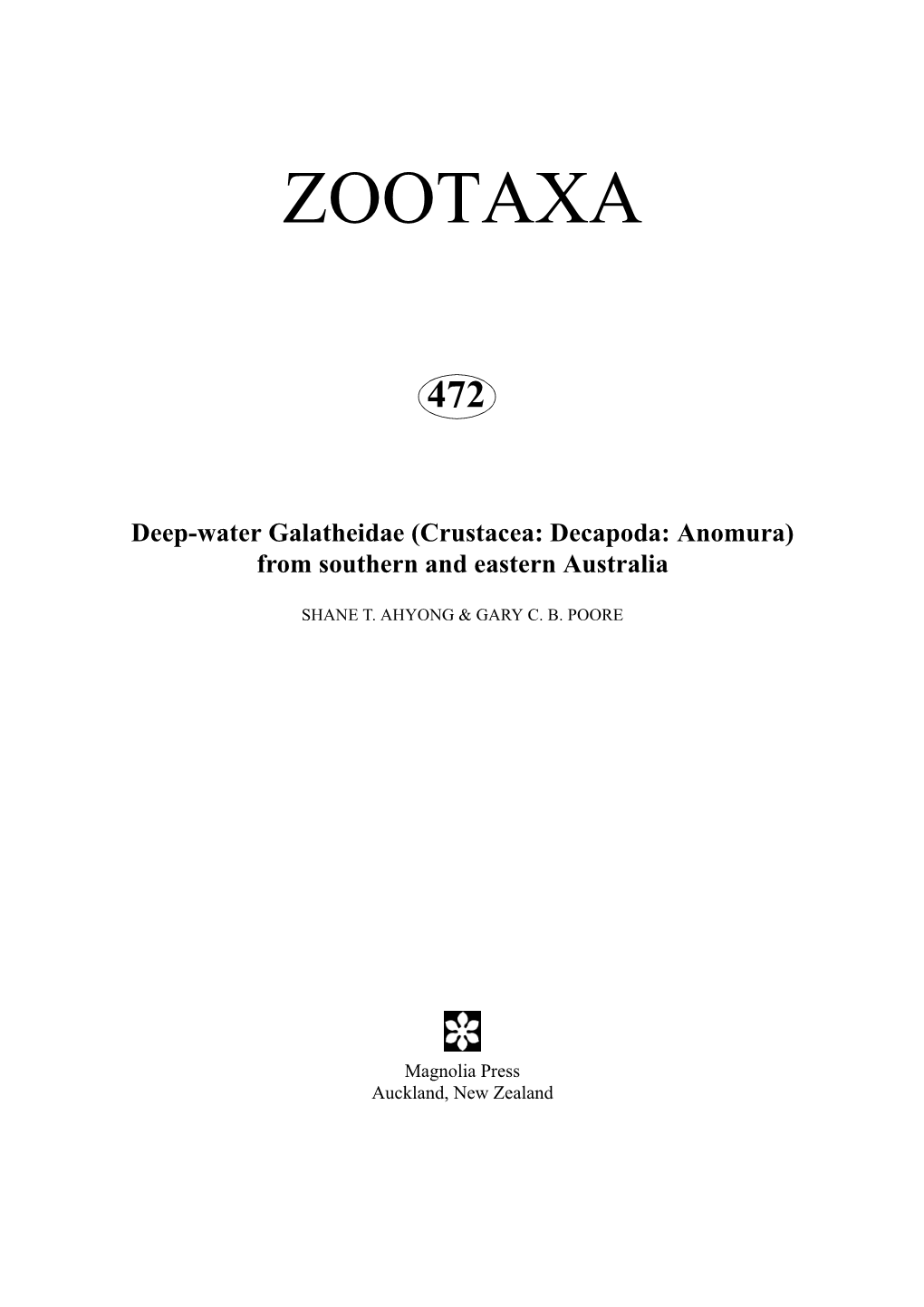 Zootaxa, Crustacea, Galatheidae