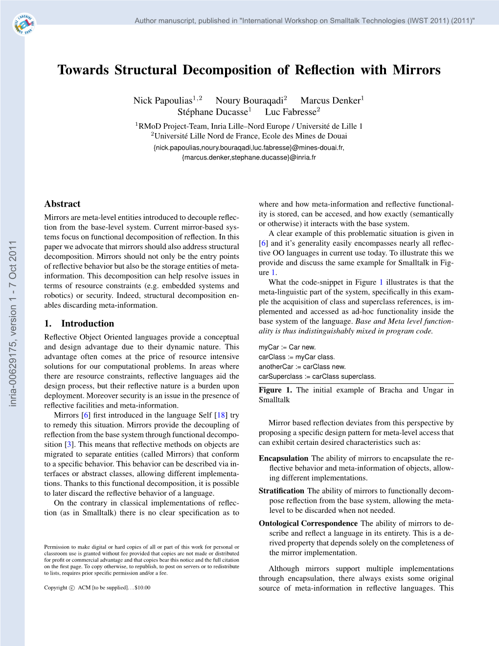 Towards Structural Decomposition of Reflection with Mirrors