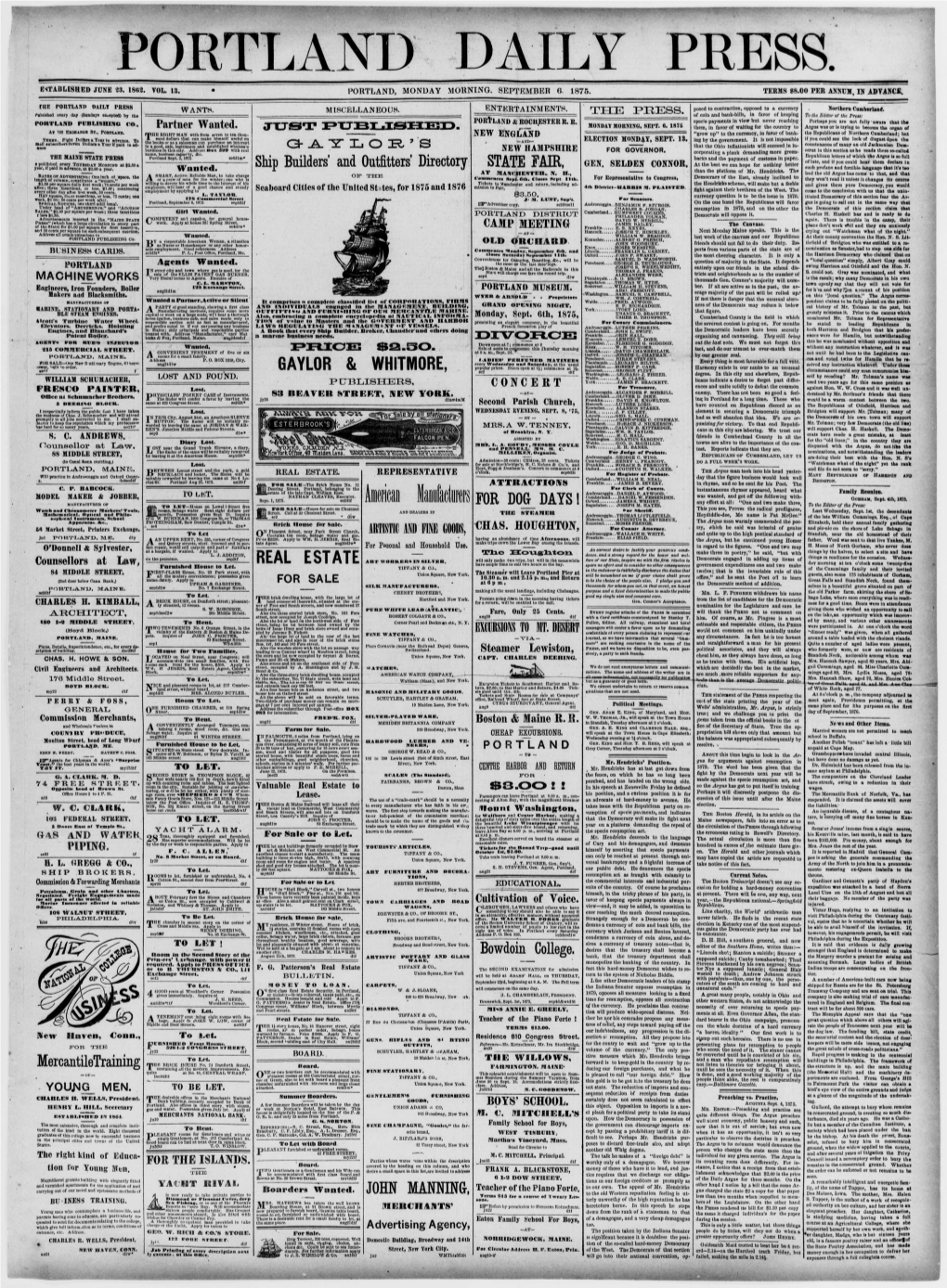 Portland Daily Press: September 6, 1875