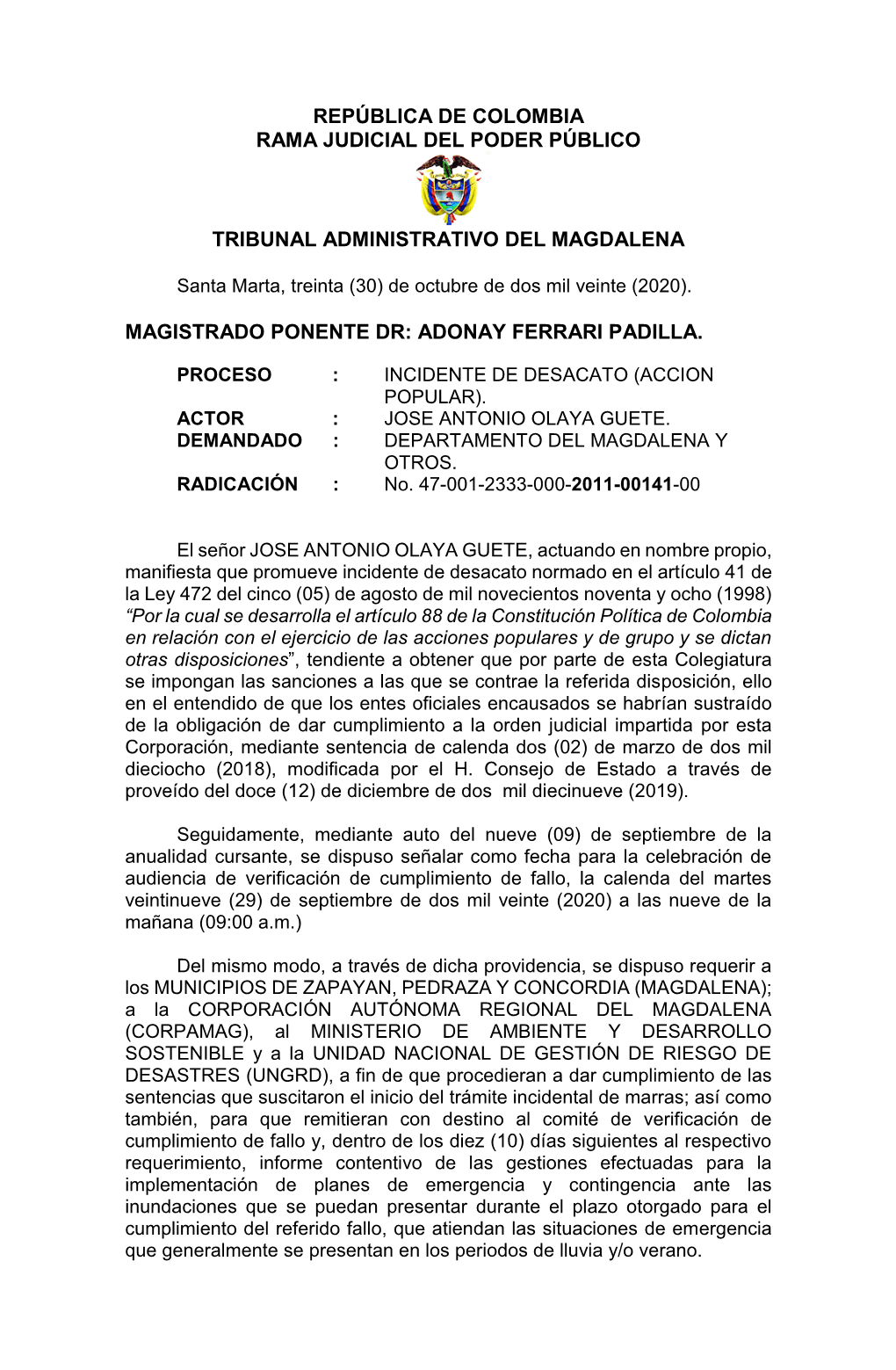 República De Colombia Rama Judicial Del Poder Público