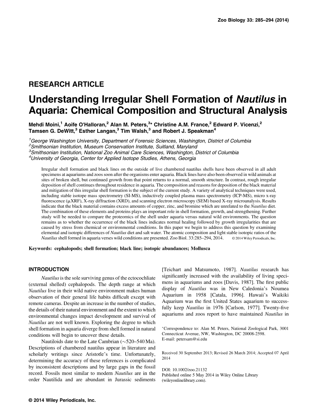 Understanding Irregular Shell Formation of Nautilus in Aquaria: Chemical Composition and Structural Analysis