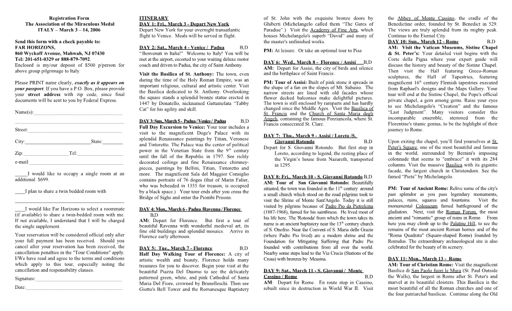 Registration Form Diocese of Baton Rouge - Italy & Sicily