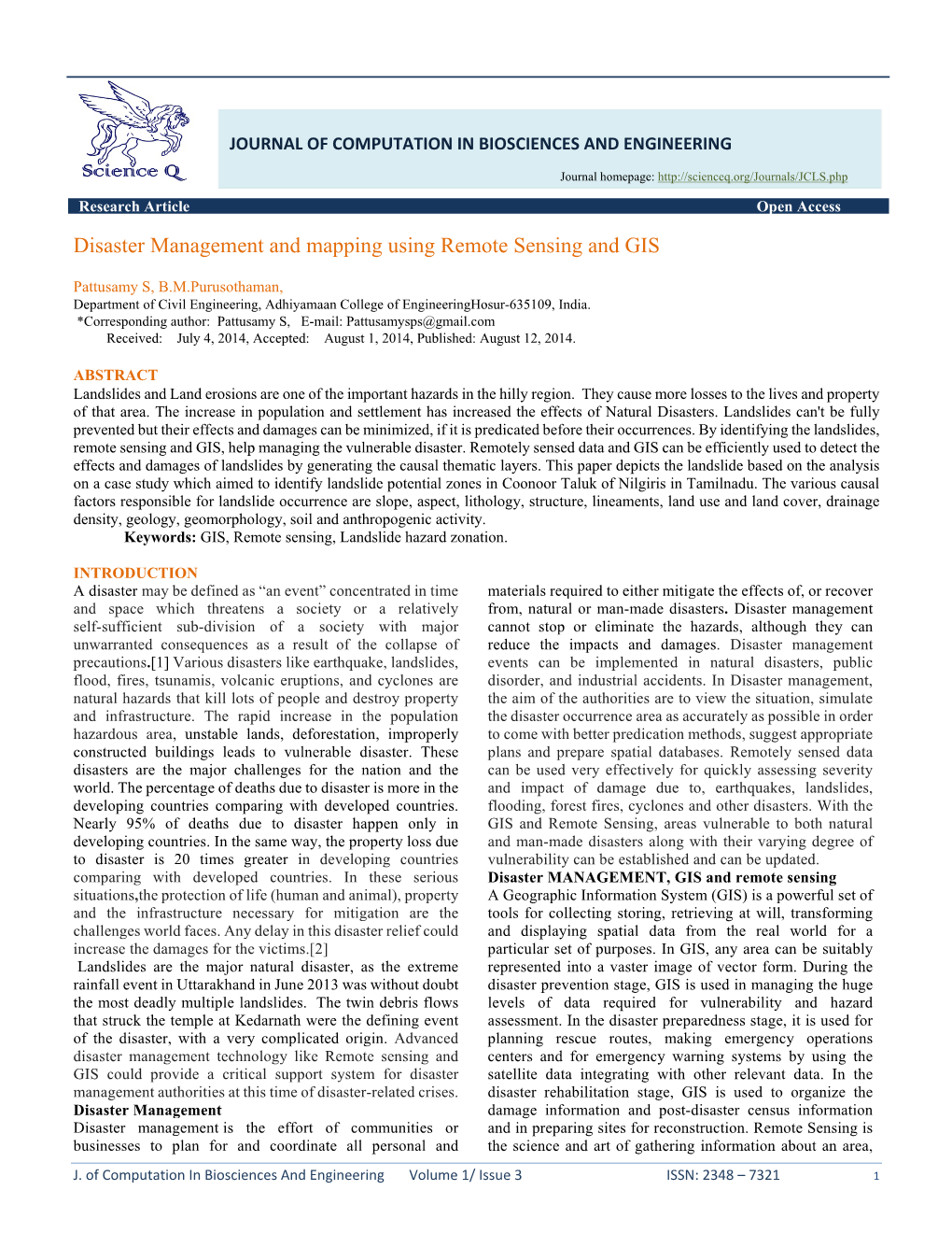 Disaster Management and Mapping Using Remote Sensing and GIS