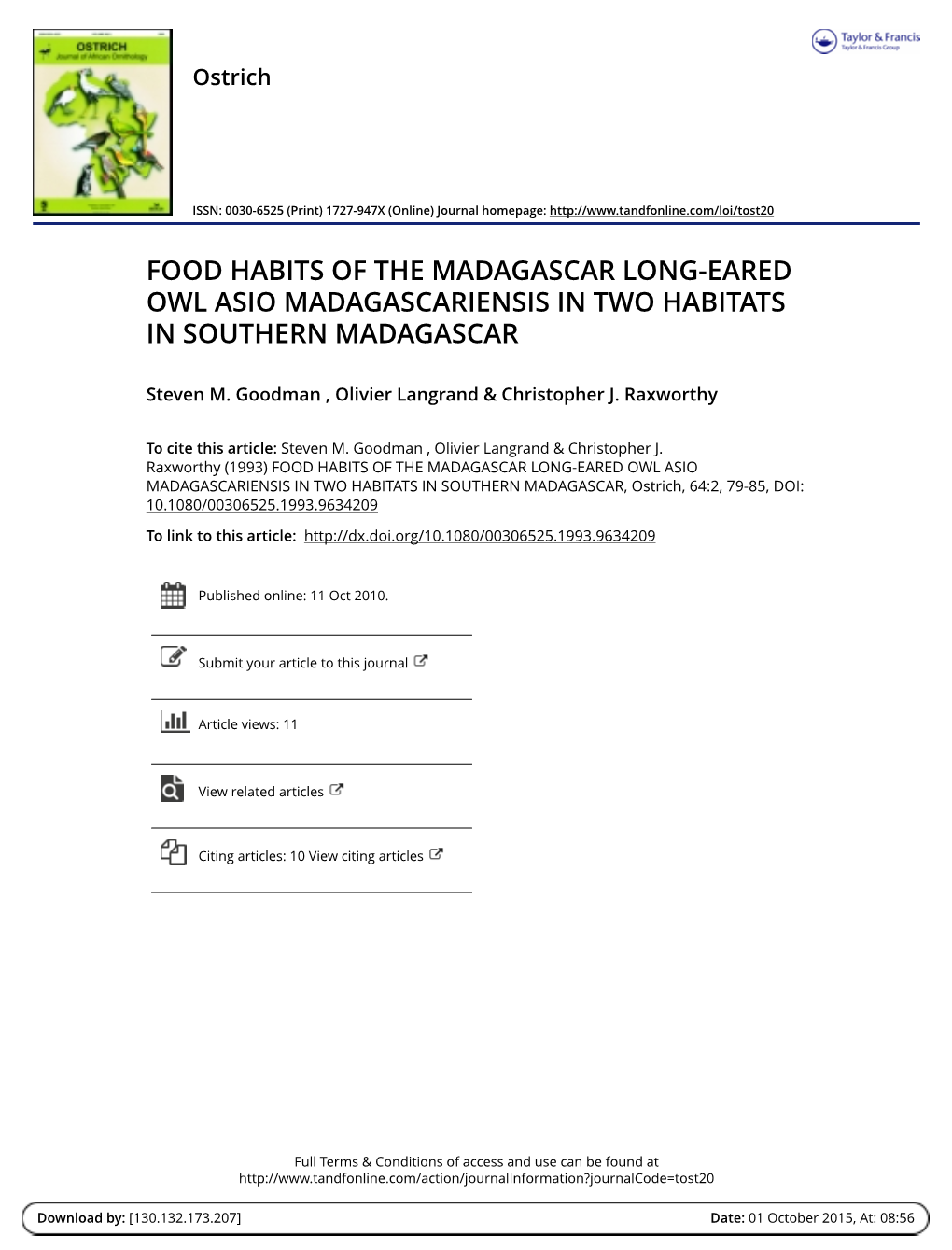 Goodman SM, Langrand O & Raxworthy CJ. 1993. Food Habits Of