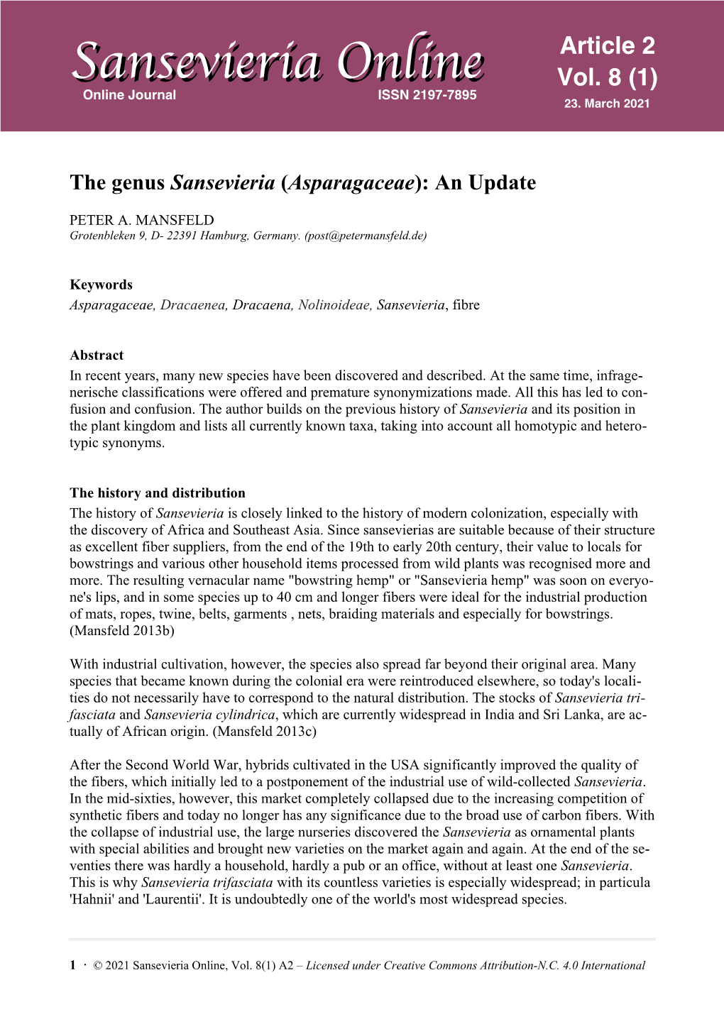 Asparagaceae): an Update Vol