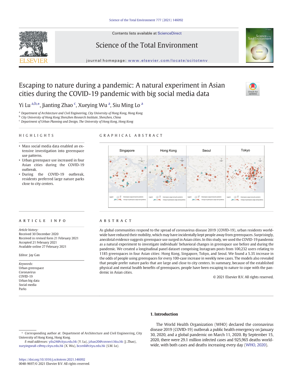 Escaping to Nature During a Pandemic: a Natural Experiment in Asian Cities During the COVID-19 Pandemic with Big Social Media Data
