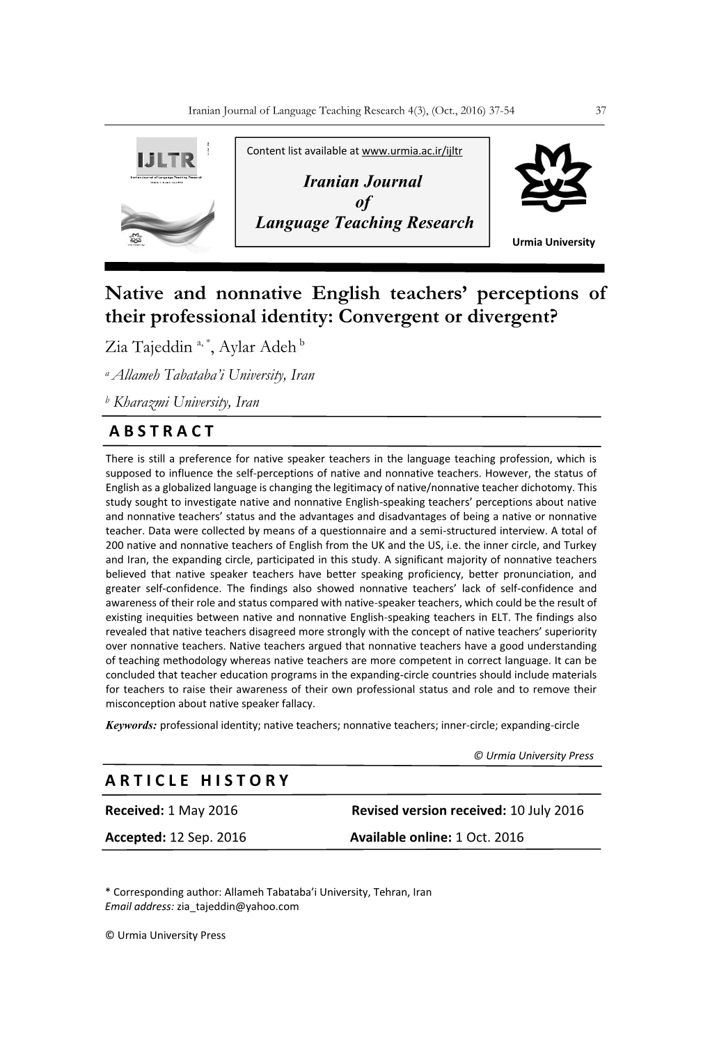 Native and Nonnative English Teachers' Perceptions of Their