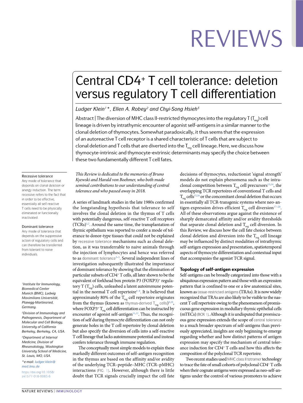 Central CD4+ T Cell Tolerance: Deletion Versus Regulatory T Cell Differentiation