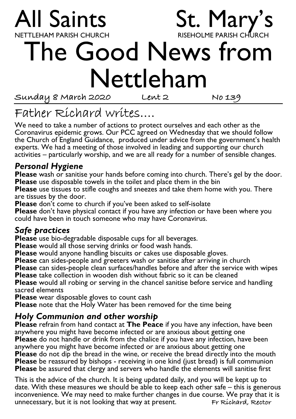The Good News from Nettleham Sunday 8 March 2020 Lent 2 No 139