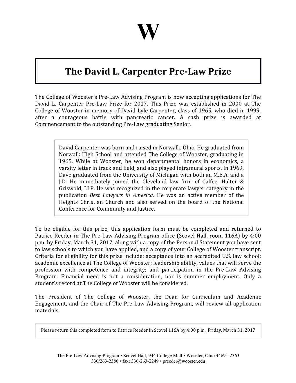 The David L. Carpenter Pre-Law Prize