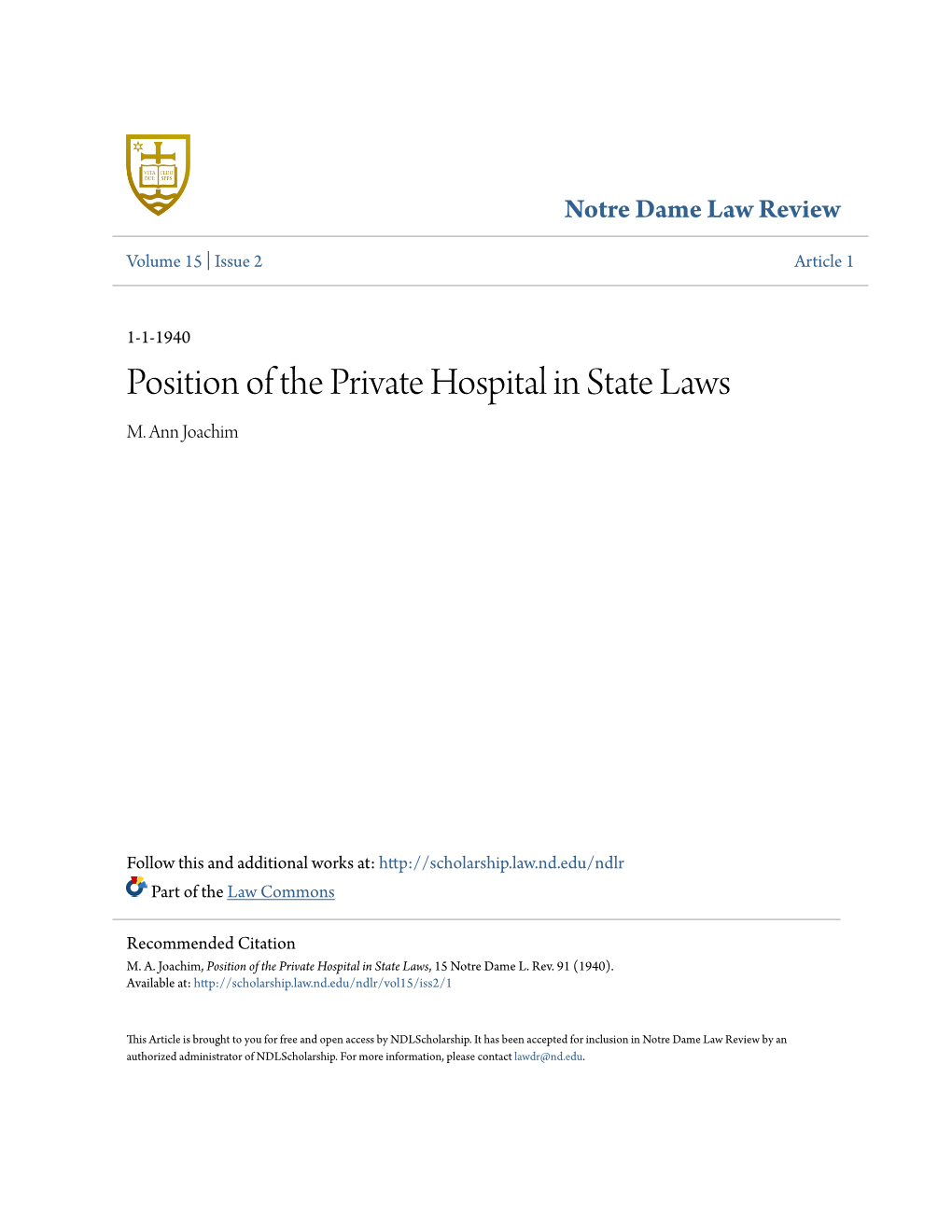 Position of the Private Hospital in State Laws M