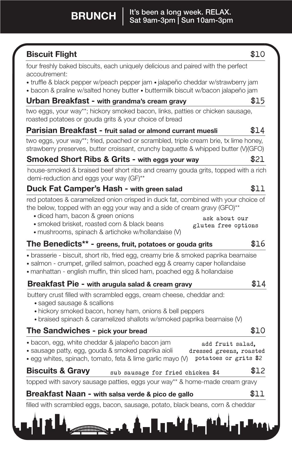 BRUNCH Sat 9Am-3Pm | Sun 10Am-3Pm