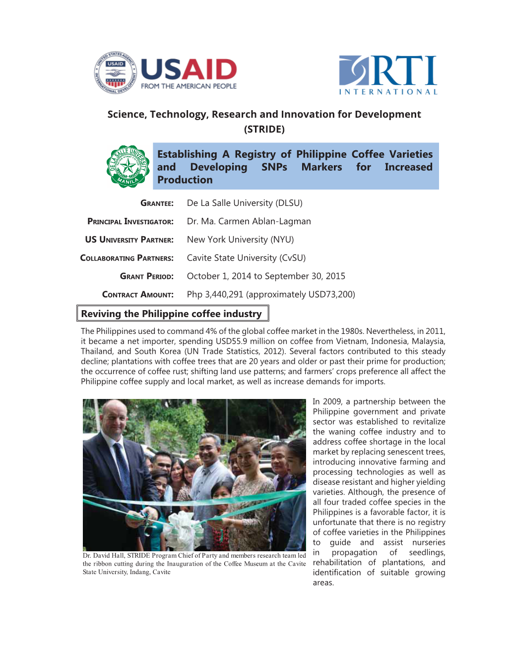 Establishing a Registry of Philippine Coffee Varieties and Developing Snps Markers for Increased Production