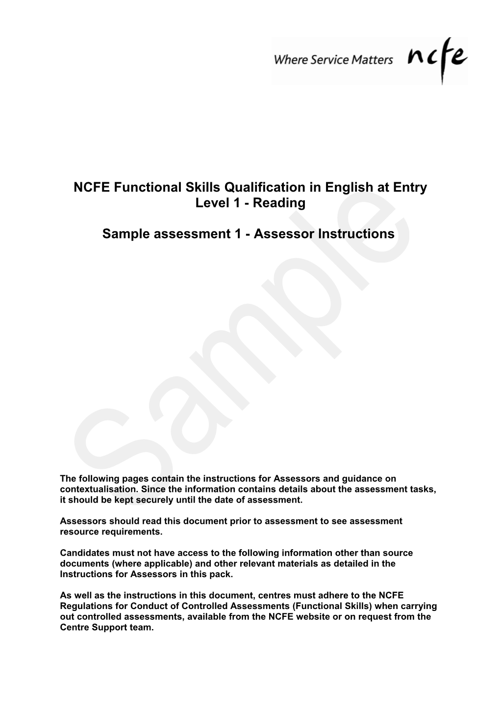 Fs Ncfe Sams Assessor Instructions Entry Level 1 English Reading