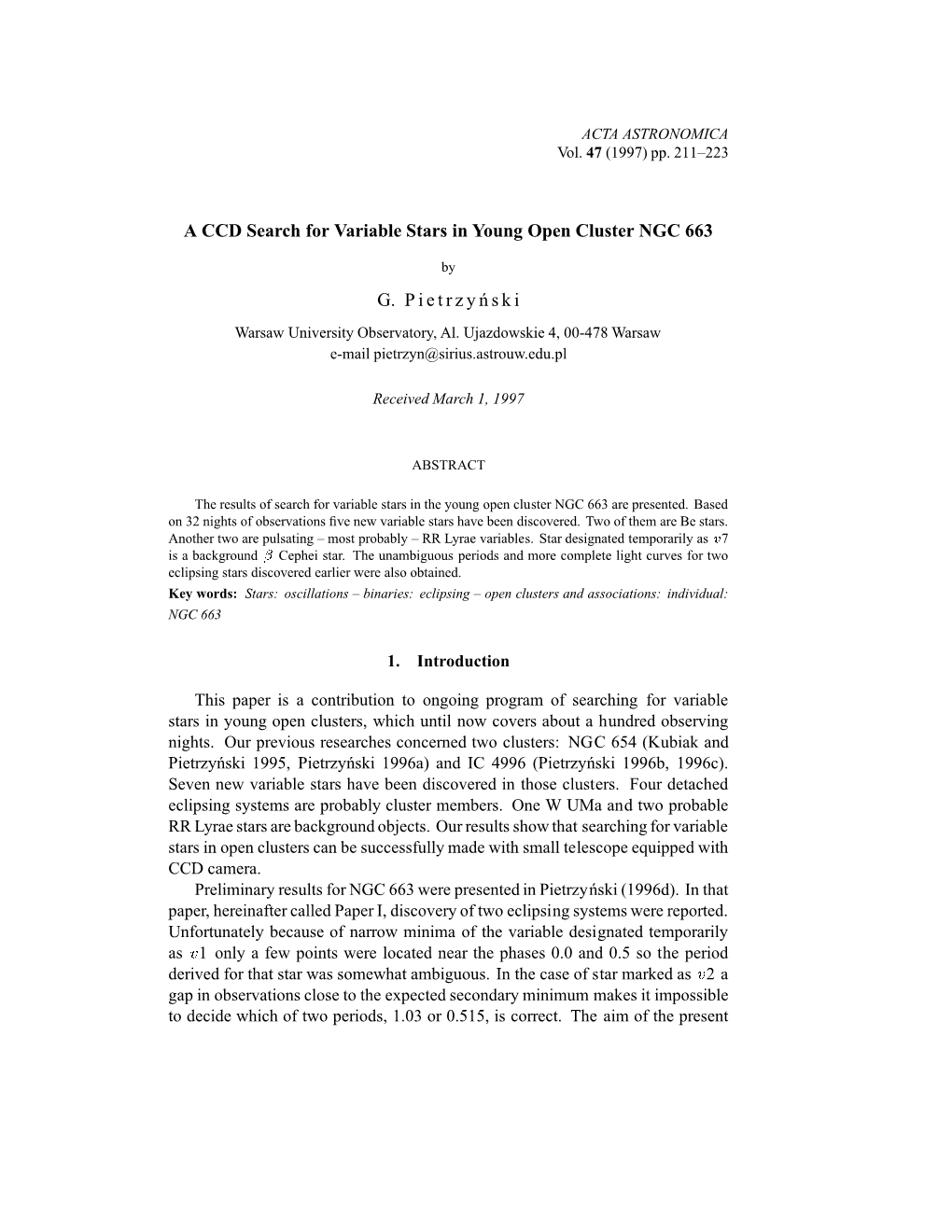 A CCD Search for Variable Stars in Young Open Cluster NGC 663 G