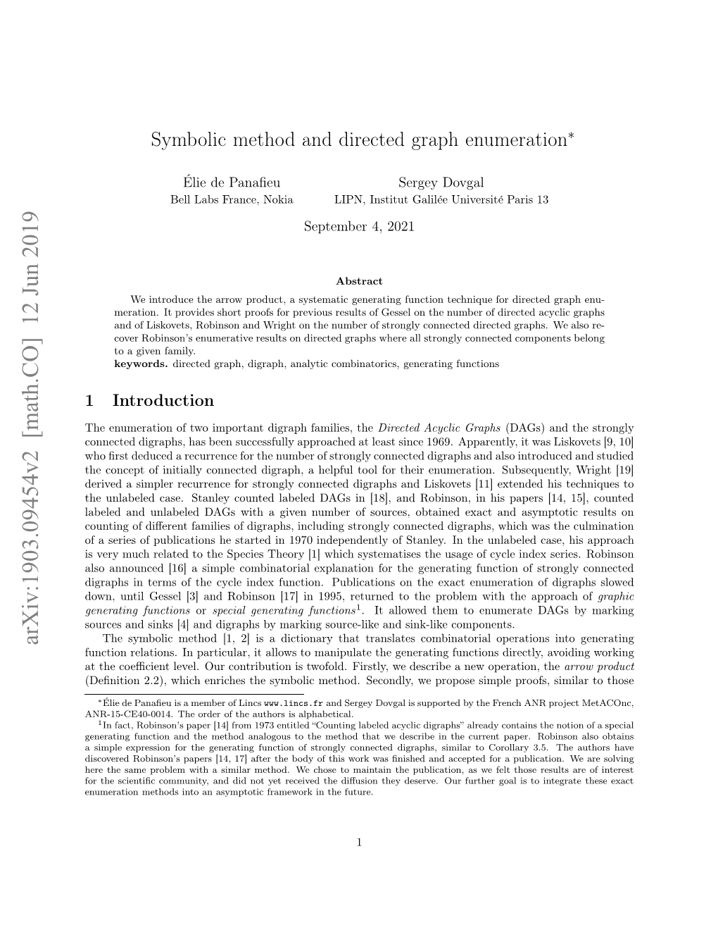 Arxiv:1903.09454V2 [Math.CO] 12 Jun 2019 on Ni Esl[]Adrbno 1]I 95 Eundto Returned 1995, in [17] Publications Robinson and Function