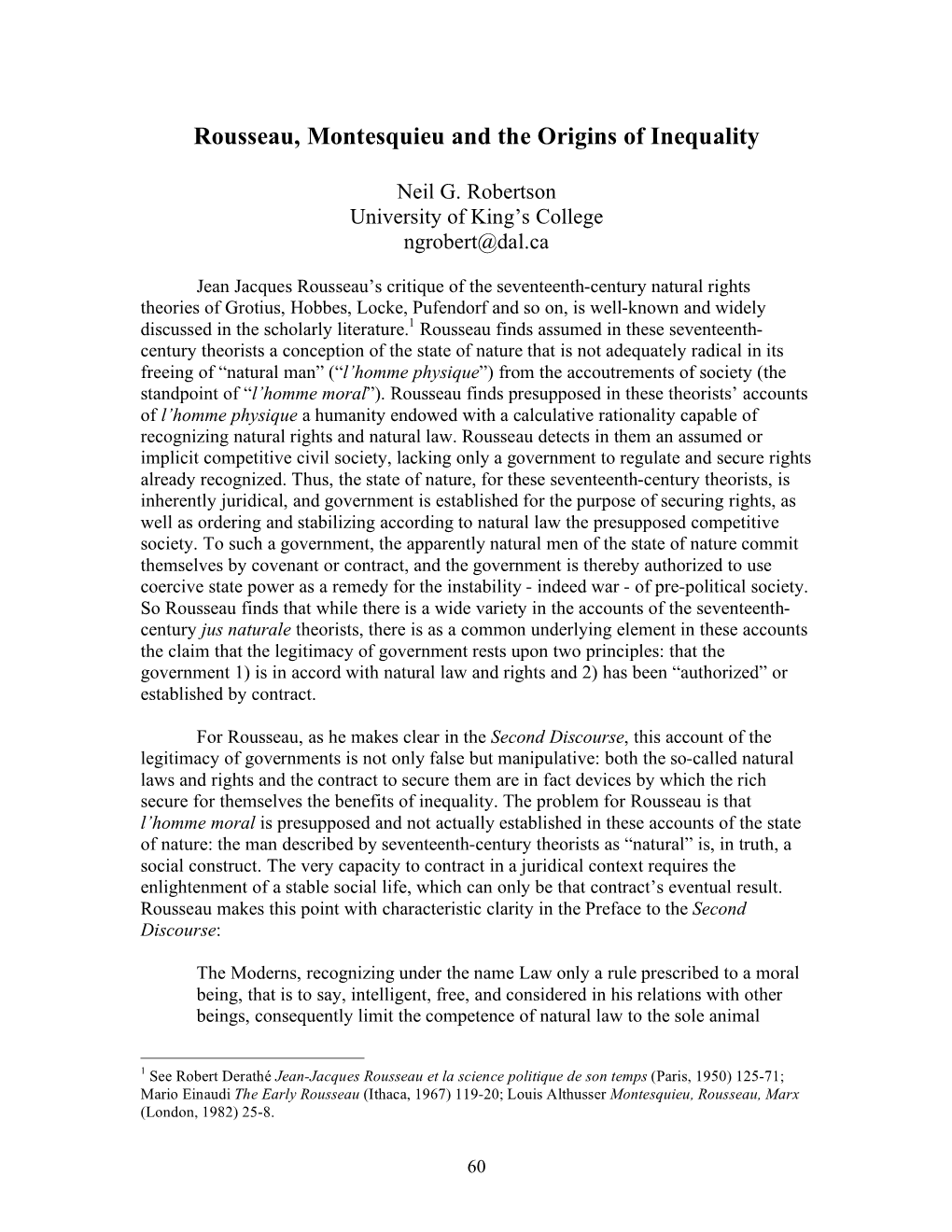 Rousseau, Montesquieu and the Origins of Inequality