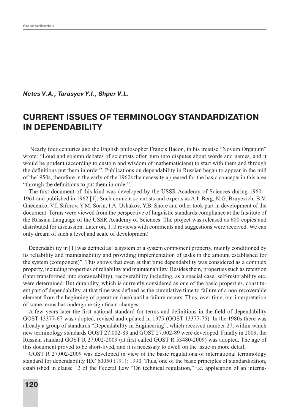 Current Issues of Terminology Standardization in Dependability