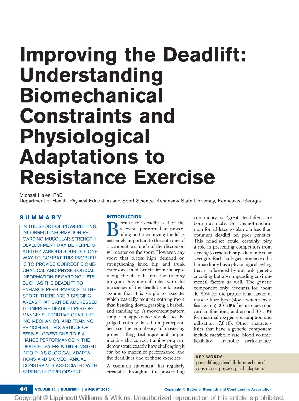 Improving the Deadlift: Understanding Biomechanical Constraints And