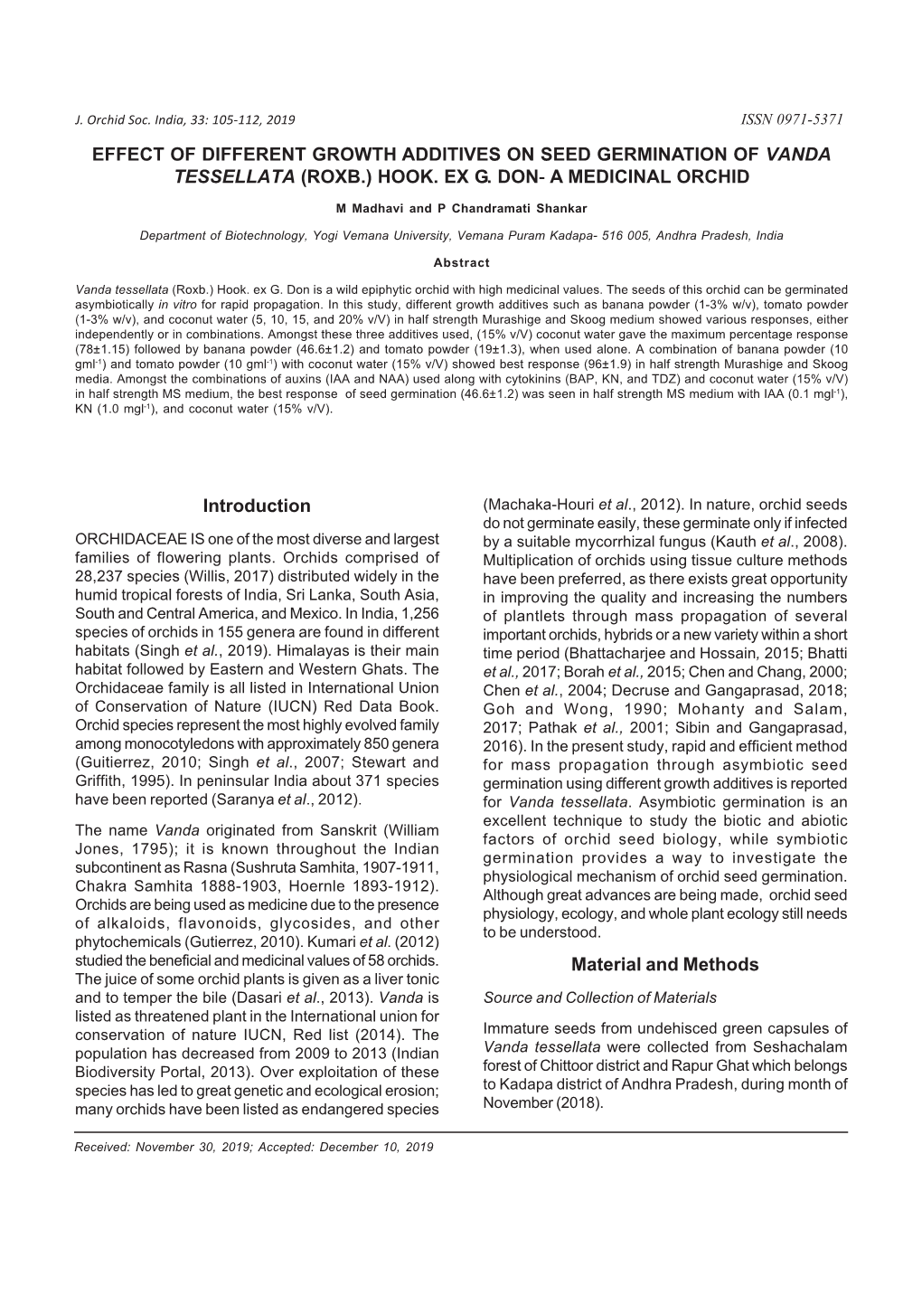 Effect of Different Growth Additives on Seed Germination of Vanda Tessellata (Roxb.) Hook