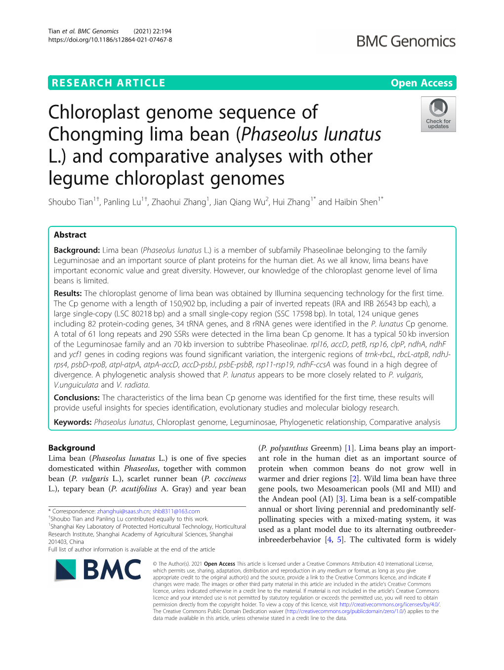 Chloroplast Genome Sequence of Chongming Lima